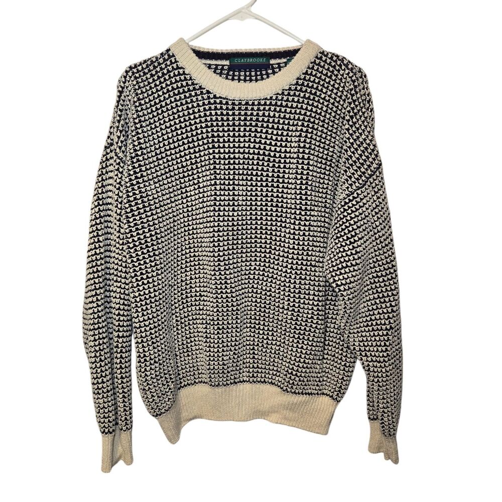 Vintage Claybrooke Mens Grandpa‎ Black Cream Polka Dot Sweater Large